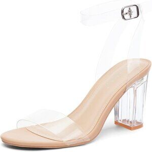 Clear Strap Heels Lucite Block Heel Transparent Sandals Size 10 ZriEy